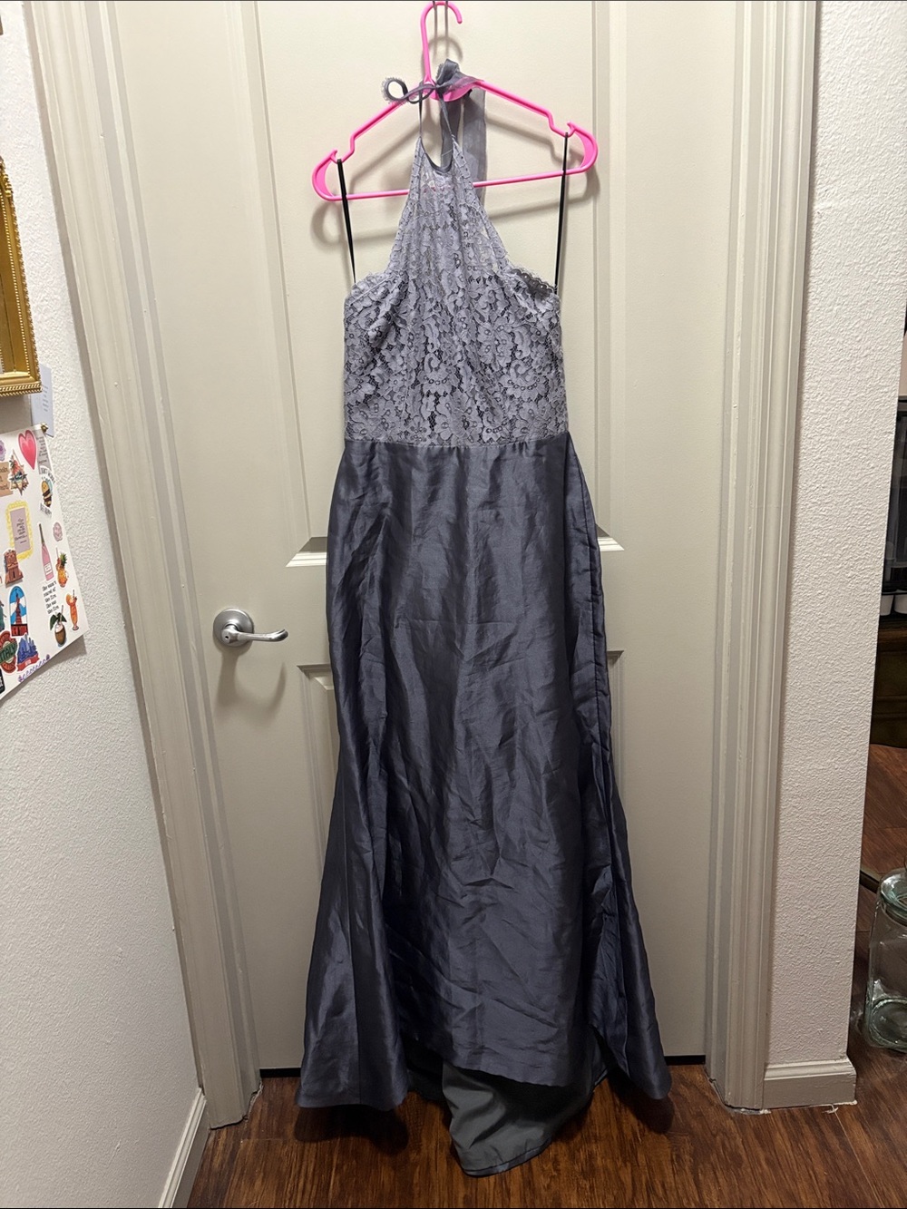 Halter Lace Maxi Dress in Slate Gray